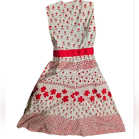 Ruby Belle Vintage Red Orange Off White Floral Dress 8 - Picture 5 of 9